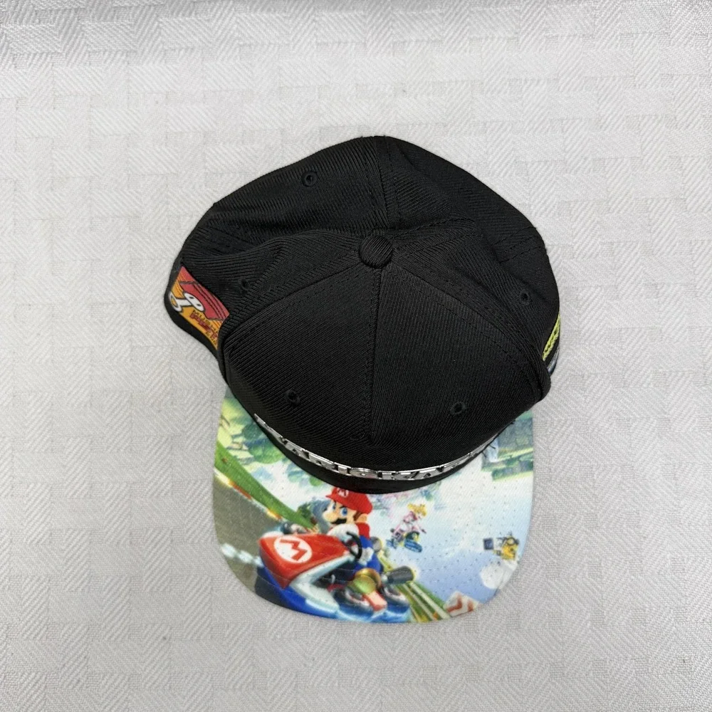 Mario Kart Hat Cap Snapback Adjustable Boys One Size Black Multicolor Logo